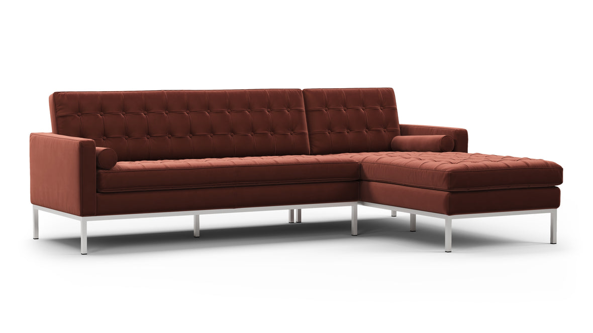 Florence - Florence Three Seater Sofa, Right Chaise, Burgundy Velvet