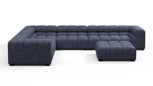 Tufted - Tufted Sectional, Large Left Corner, Indigo Blue Chenille