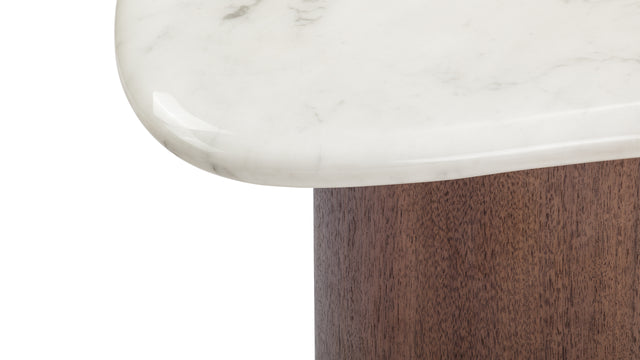 Roccia - Roccia Side Table, White Marble and Walnut