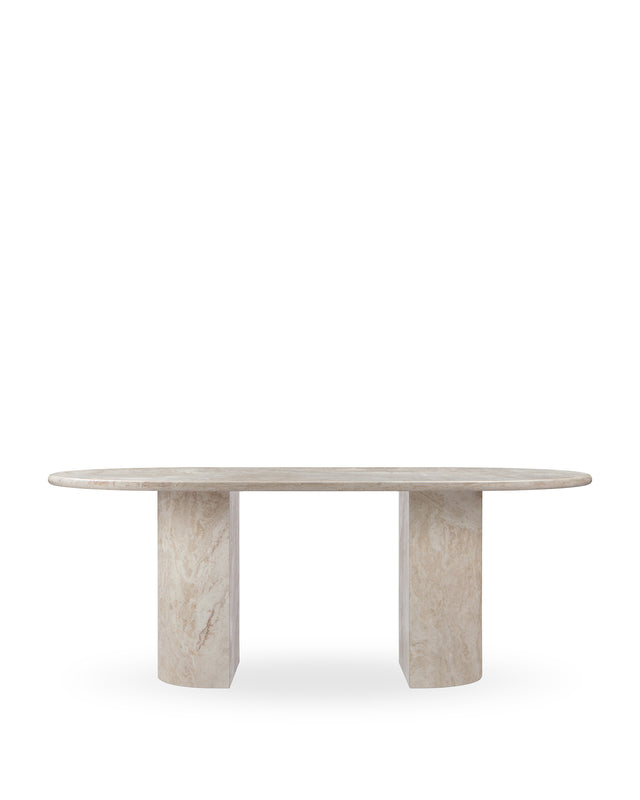 Dante Oval Dining Table, White Travertine, 77in (TEST)