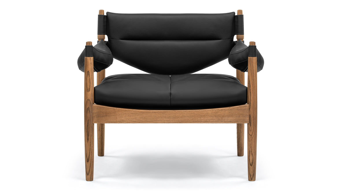 Modus - Modus Lounge Chair, Black Vegan Leather and Walnut Stain