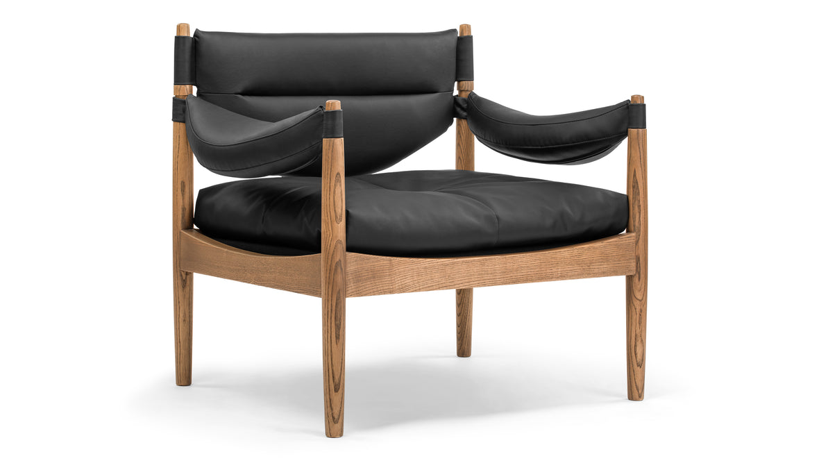 Modus - Modus Lounge Chair, Black Vegan Leather and Walnut Stain