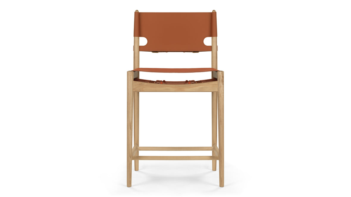 Aksel - Aksel Counter Stool, Whiskey Brown Vegan Leather and Ash