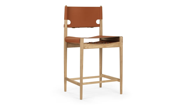 Aksel - Aksel Counter Stool, Whiskey Brown Vegan Leather and Ash