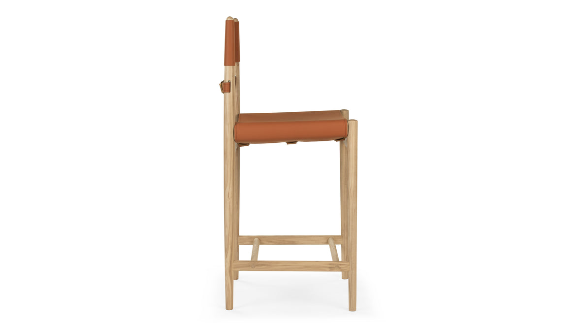 Aksel - Aksel Counter Stool, Whiskey Brown Vegan Leather and Ash
