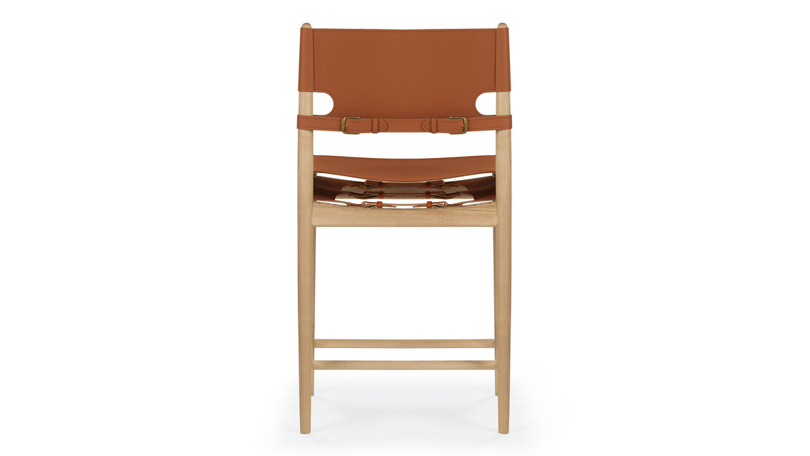 Aksel - Aksel Counter Stool, Whiskey Brown Vegan Leather and Ash