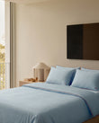 Bedding Percale 100% Cotton Pillow Case (Set of 2), Blue with Red Trim