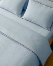 Bedding Percale 100% Cotton Pillow Case (Set of 2), Blue with Red Trim