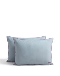 Percale 100% Cotton Pillow Case (Set of 2), Blue with Red Trim
