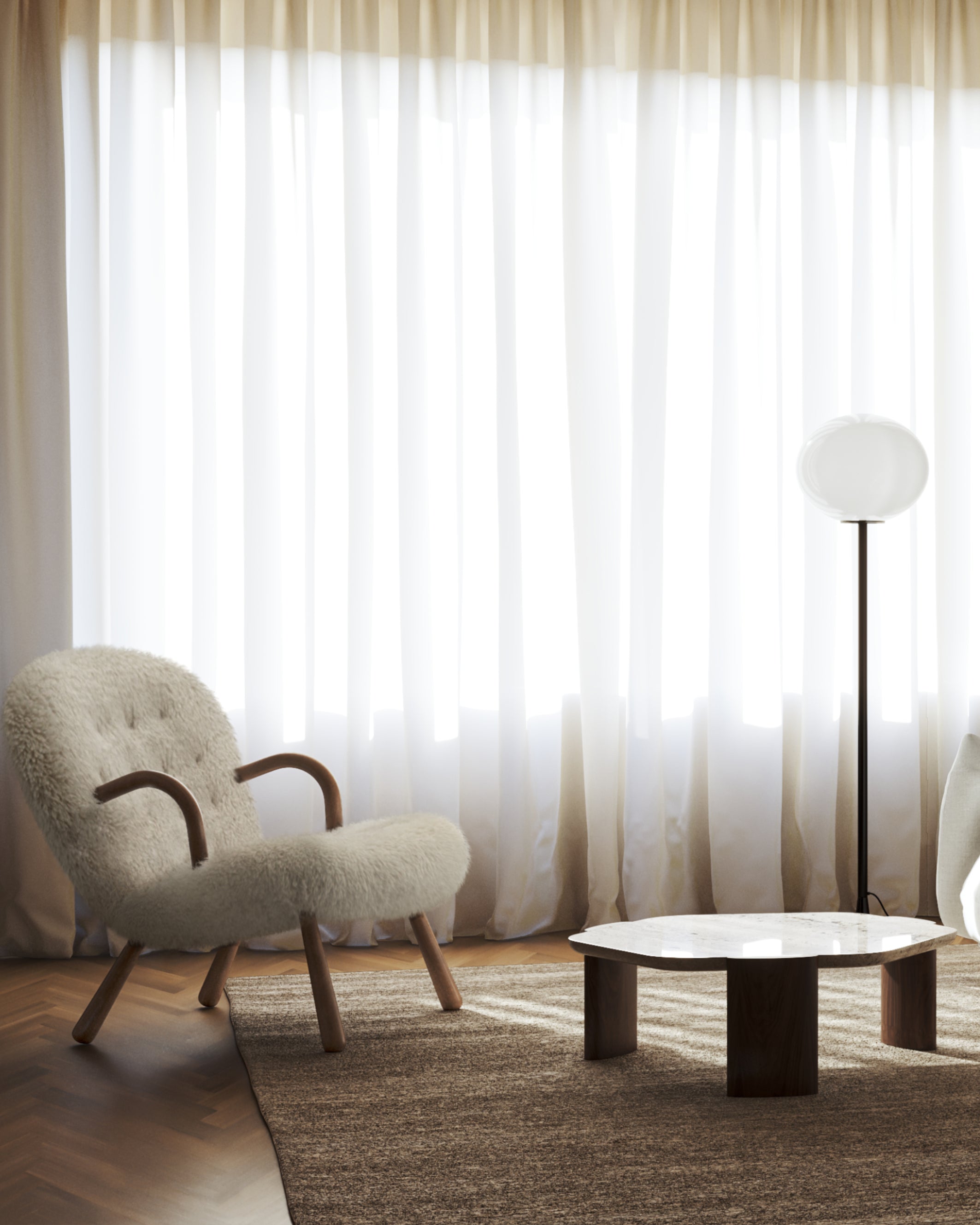Clam Chair, White Long Hair Sherpa – Interior Icons