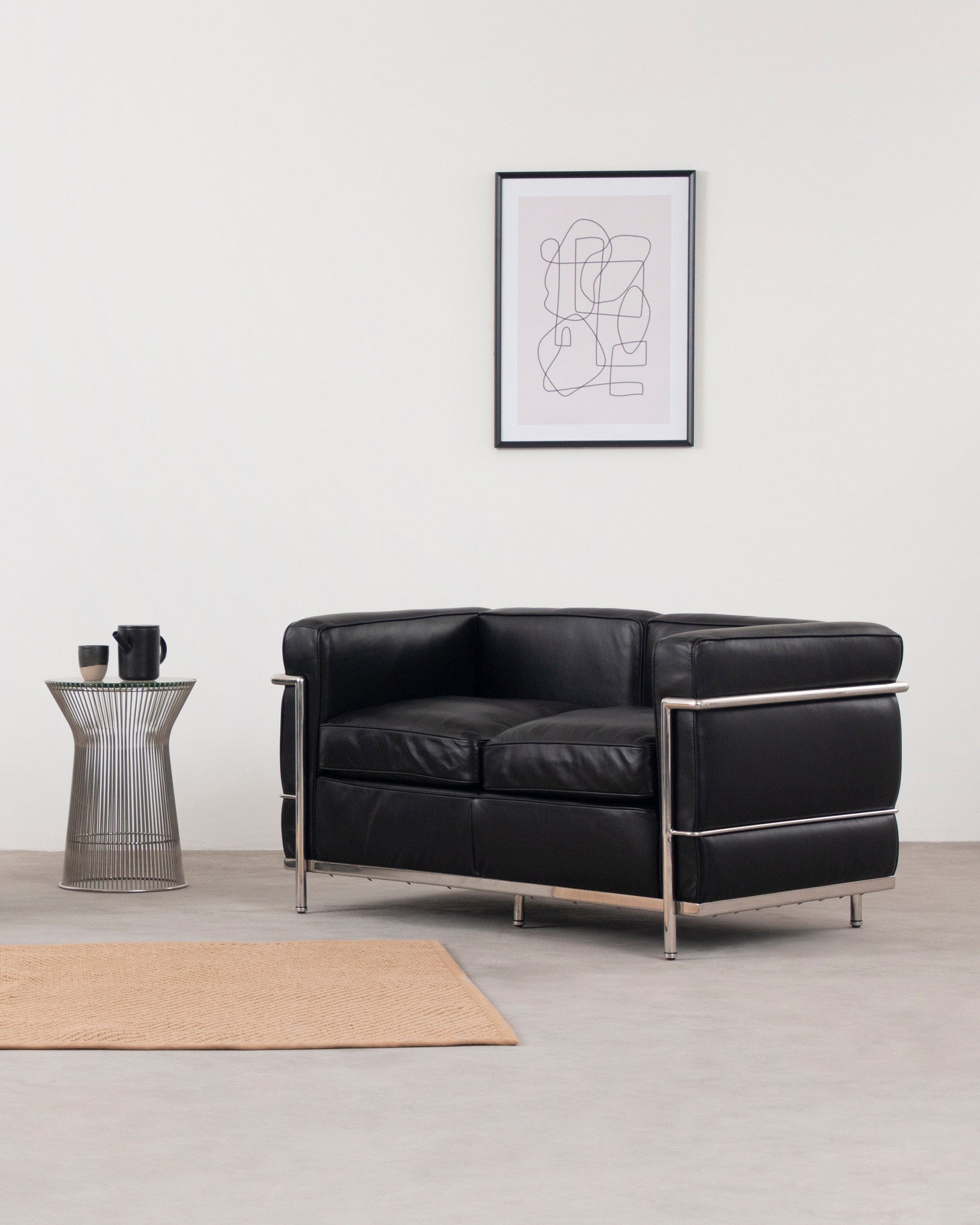 Corbusier Petit Modele Two Seater Sofa, Black Premium Leather