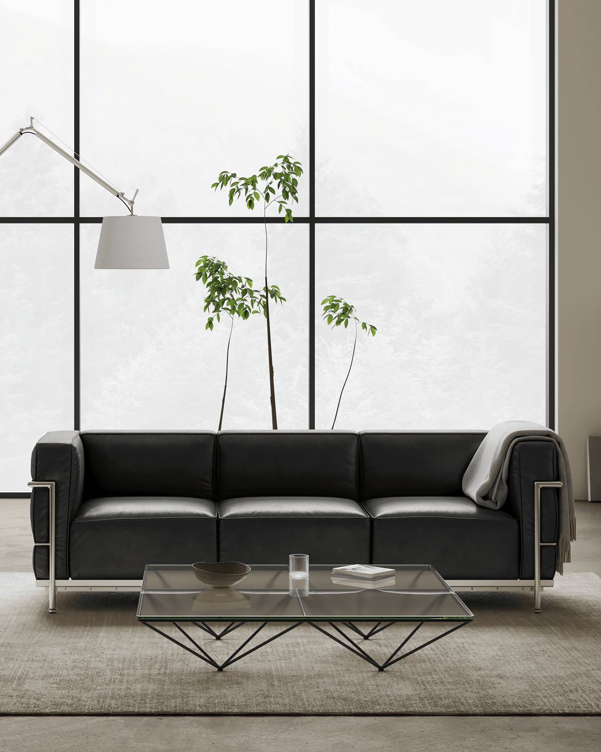 Corbusier Grand Modele Three Seater Sofa, Midnight Black Premium