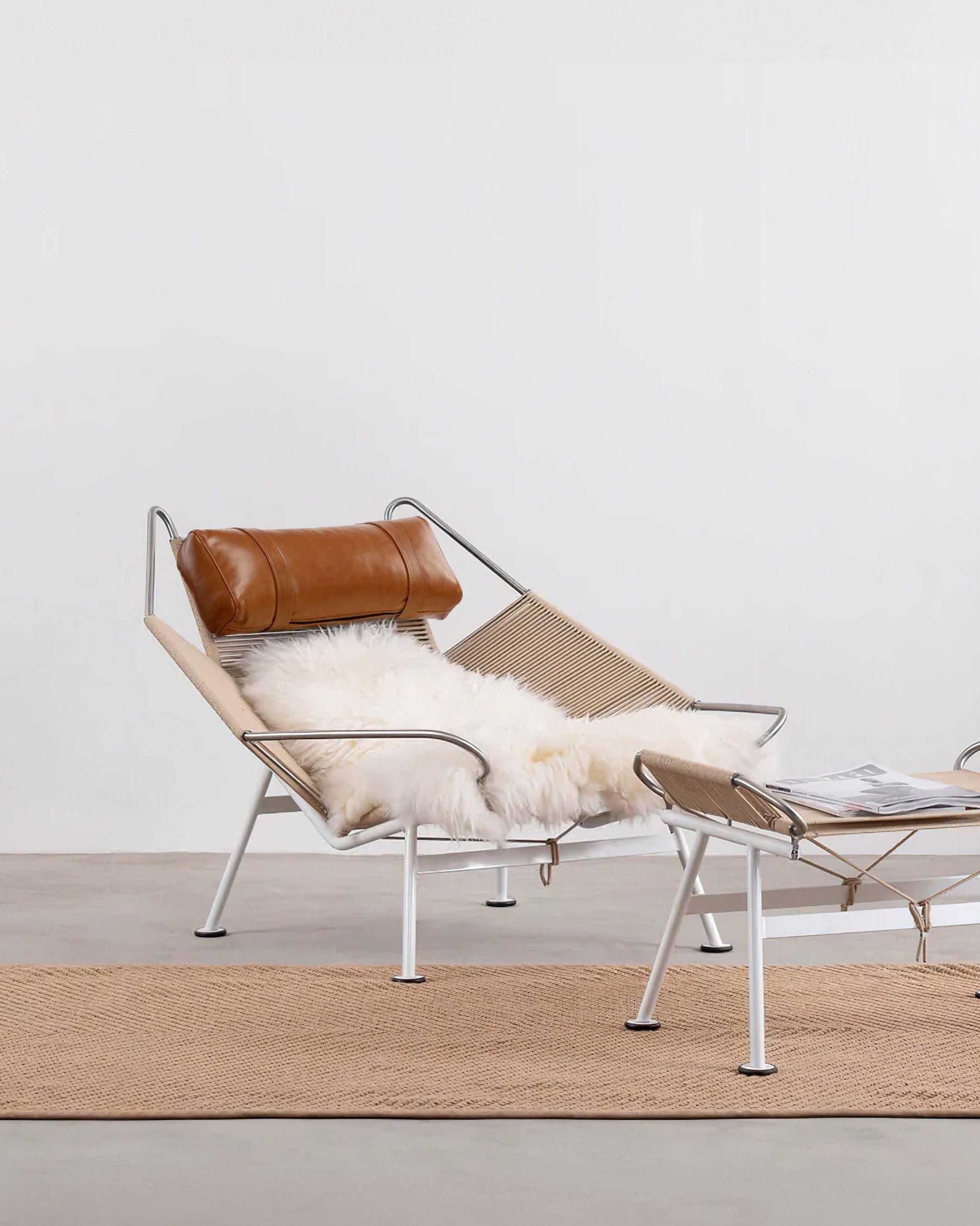 Halyard Lounge Chair, Tan Premium Leather and Icelandic Sheepskin