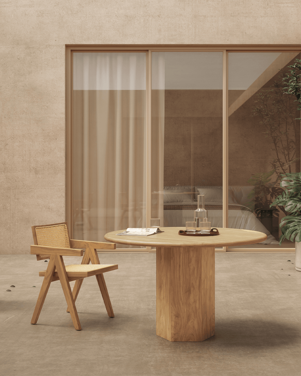 Lotus Outdoor Dining Table, Natural Teak – Interior Icons