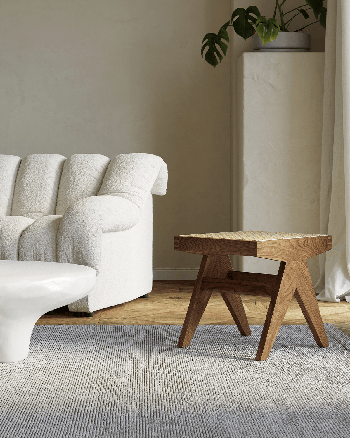 Chandigarh Low Stool, Walnut Stain – Interior Icons