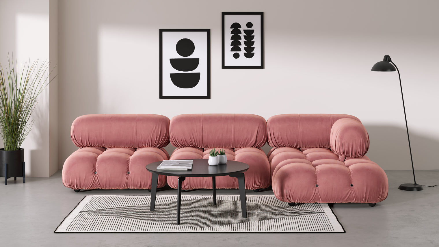 Belia Sectional - Belia Sectional, Right Chaise, Blush Pink Velvet