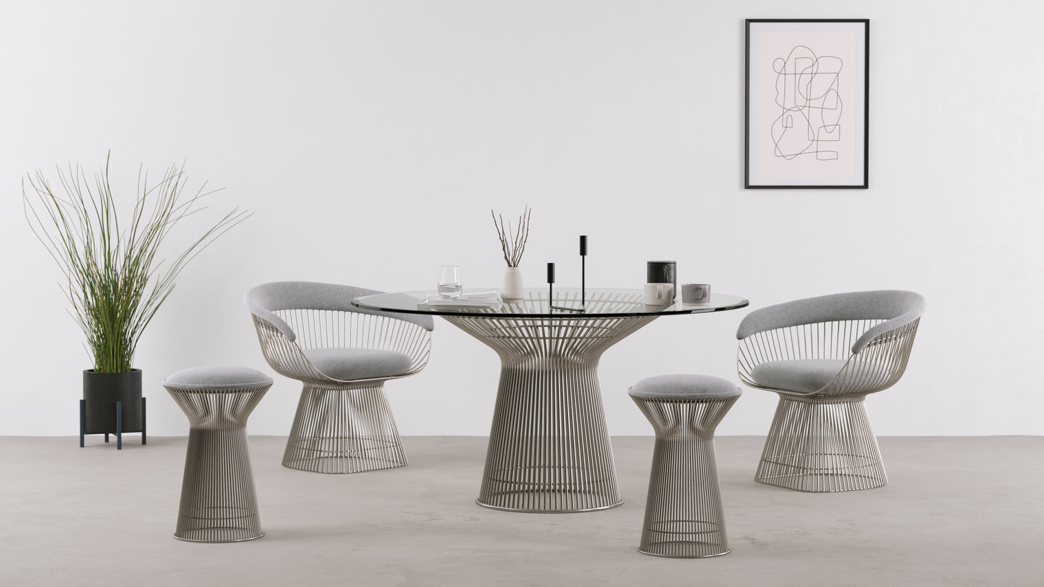 Stylish Stool | Introducing the Platner Stool in Gray Wool – a harmonious blend of timeless design and luxurious comfort. Elevate your living space with this exquisite piece that seamlessly merges form and function. Crafted with utmost precision, the Platner Stool is a true masterpiece, redefining the concept of contemporary seating.
