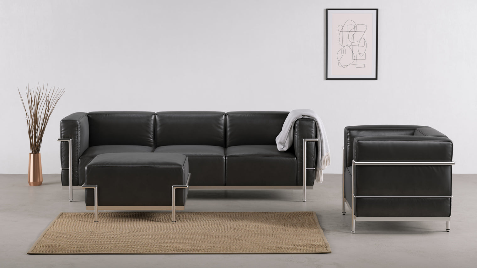 Corbusier - Corbusier Grand Modele Ottoman, Midnight Black Premium Leather