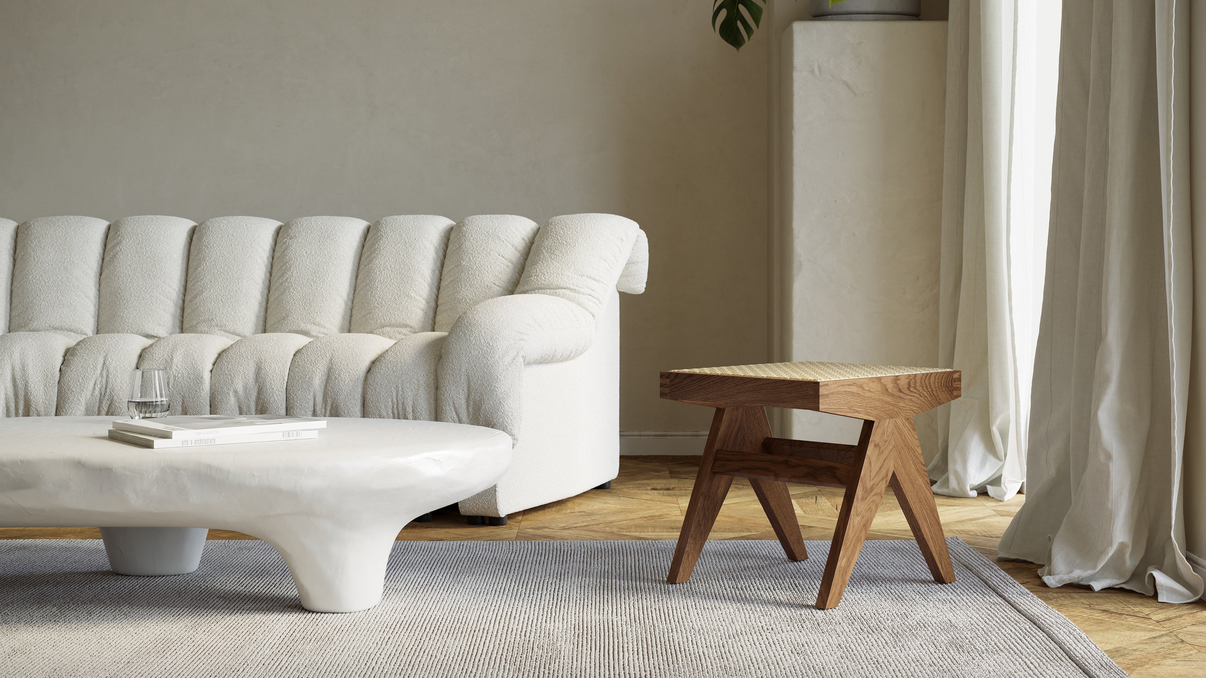 Pierre Jeanneret Stool, Walnut Stain | Interior Icons