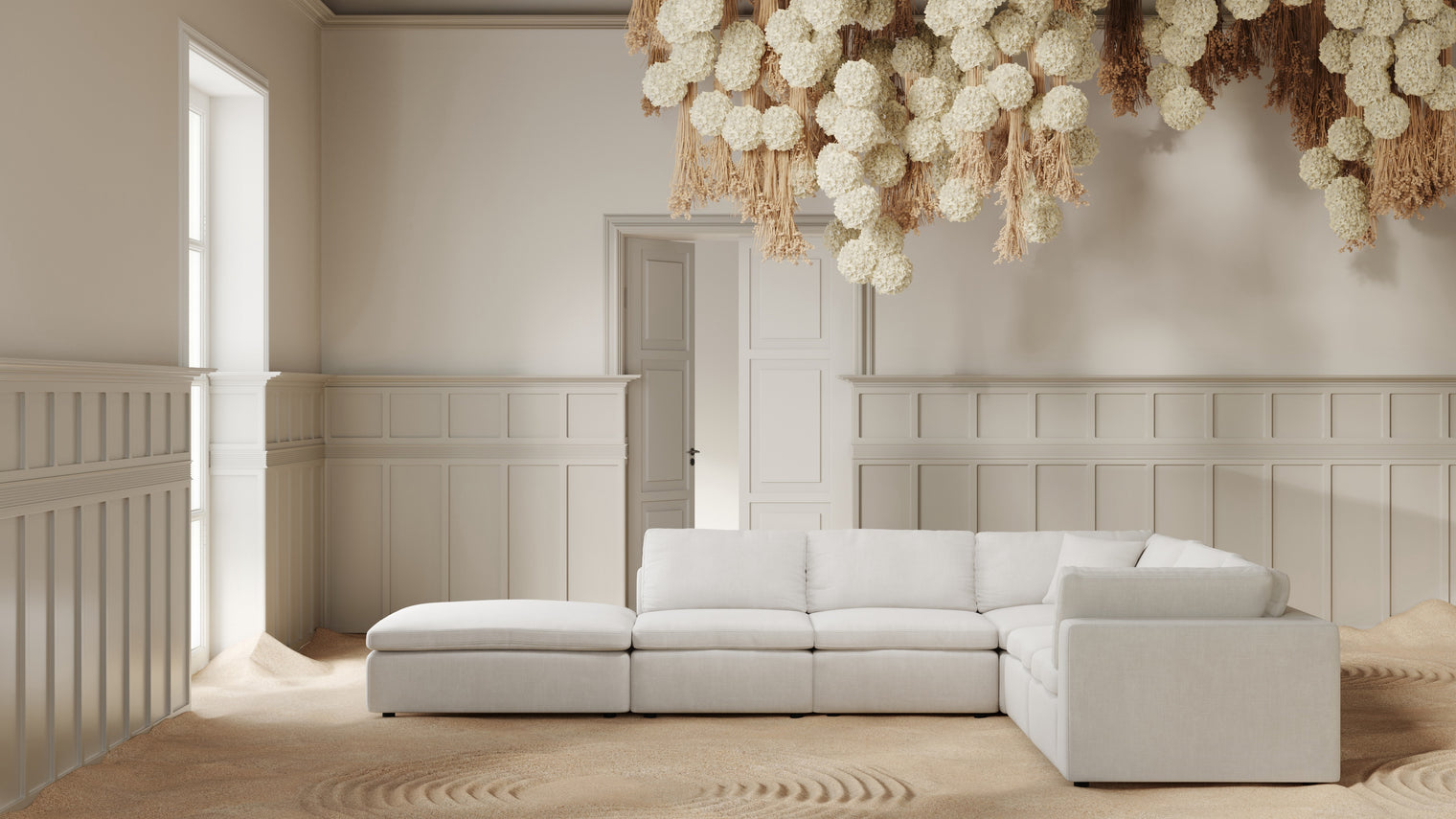 TAILORED AESTHETIC | Whether your style leans towards contemporary, traditional, or eclectic, the Sky Sofa effortlessly adapts to design preferences. Its neutral color palette serves as a canvas for creativity, allowing for accessorizing with bold accent pillows, throws, or statement coffee tables to make it truly unique.
