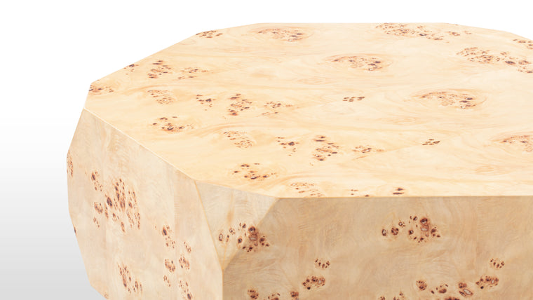 Beautiful Burl Wood | What truly sets the Callie Coffee Table apart is its unparalleled burl wood veneer finish. This exquisite veneer showcases the natural beauty of the wood, with swirling patterns and intricate grains add depth and character to the table's minimalist design.

