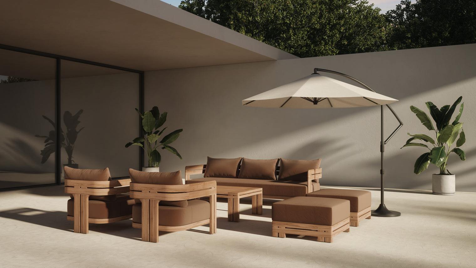 A stunning take on Teak | Crafted from premium teak wood renowned for its resilience, the Lusso Outdoor Collection is built to withstand the elements while retaining its beauty for years to come. The warm, honey-toned hue of the teak wood adds a touch of warmth and sophistication to any outdoor setting, creating an inviting atmosphere for gatherings with loved ones.
