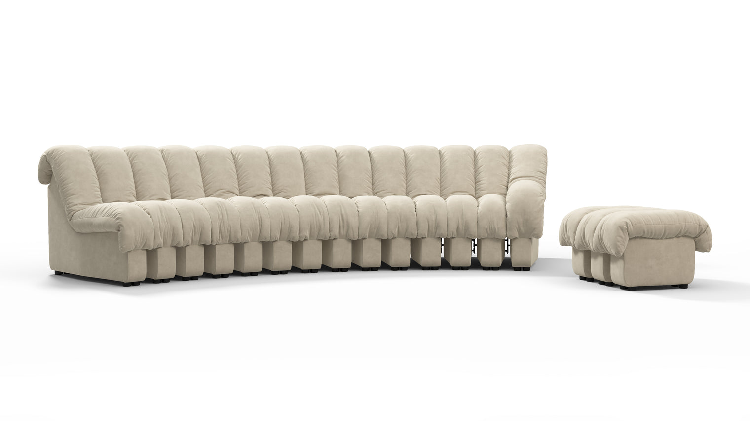 Chic Sectional | Introducing the DS 600 Sofa, an icon of avant-garde design and a true testament to the visionary design. Inspired by designs of the 1970s, this sofa revolutionizes the concept of modular seating, pushing boundaries and redefining the possibilities of contemporary furniture.
