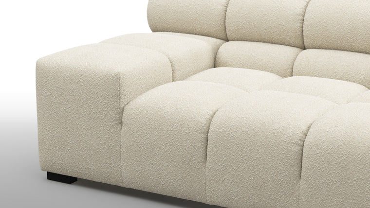 SUPERIOR COMFORT | Designed with the easy-going, informal ethos of the 1970s in mind, the Tufted modules are generously proportioned, coming together in a bench-like base with barely-there connections, allowing plenty of room for you to lean back and curl up in comfort.
