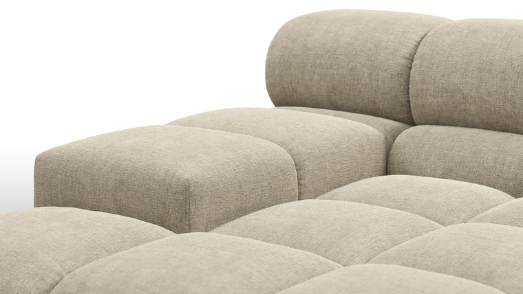 SUPERIOR COMFORT | Designed with the easy-going, informal ethos of the 1970s in mind, the Tufted modules are generously proportioned, coming together in a bench-like base with barely-there connections, allowing plenty of room for you to lean back and curl up in comfort.
