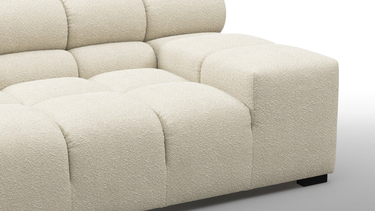 SUPERIOR COMFORT | Designed with the easy-going, informal ethos of the 1970s in mind, the Tufted modules are generously proportioned, coming together in a bench-like base with barely-there connections, allowing plenty of room for you to lean back and curl up in comfort.
