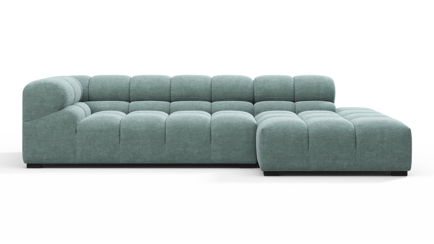 SUPERIOR COMFORT | Designed with the easy-going, informal ethos of the 1970s in mind, the Tufted modules are generously proportioned, coming together in a bench-like base with barely-there connections, allowing plenty of room for you to lean back and curl up in comfort.
