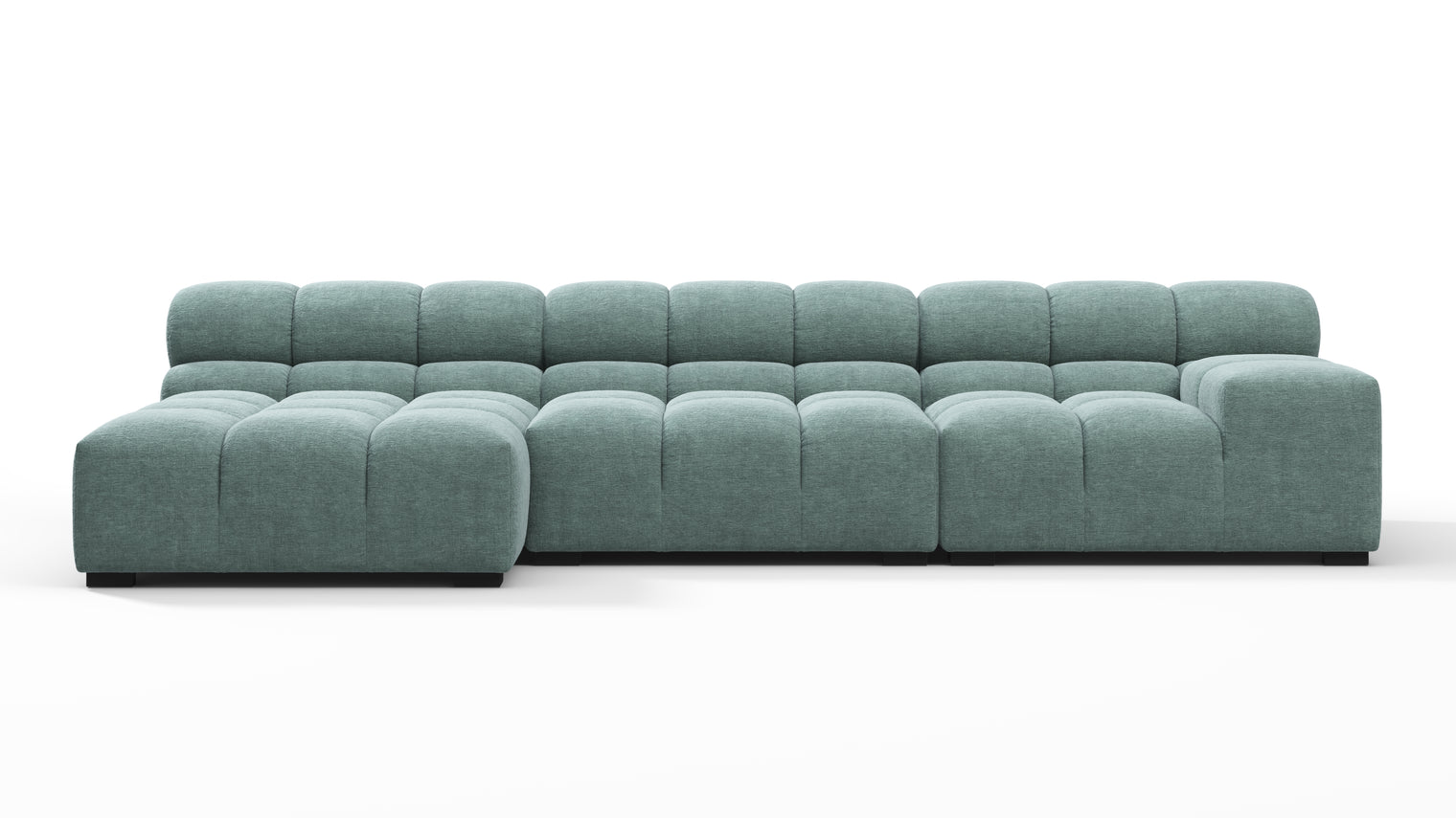 SUPERIOR COMFORT | Designed with the easy-going, informal ethos of the 1970s in mind, the Tufted modules are generously proportioned, coming together in a bench-like base with barely-there connections, allowing plenty of room for you to lean back and curl up in comfort.
