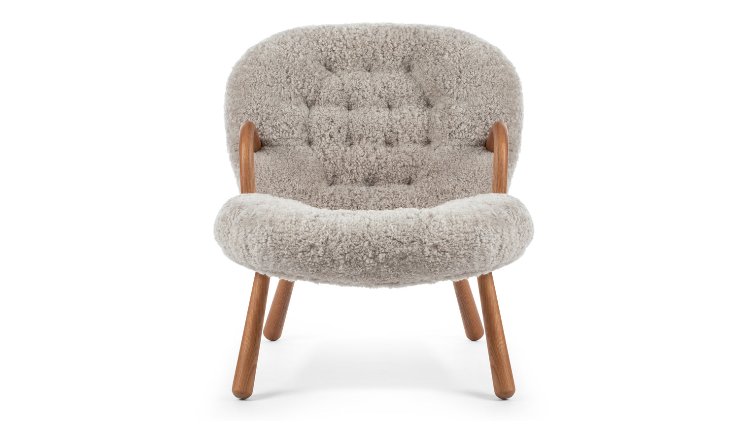 Clam - Clam Chair, Soft Gray Luxe Sheepskin