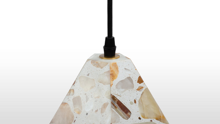 Italian Inspired Materials | Made from terrazzo panels, iron fittings with a brass finish, and a sleek black cord, this light showcases durable and stylish materials that enhance its contemporary appeal.
