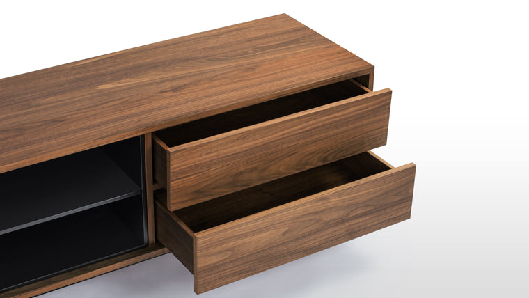 Functional Versatility | Designed for optimal organization, the Kyoto Media Console provides both open and concealed storage options, making it a perfect fit for stylishly organizing and displaying media essentials under a TV.
