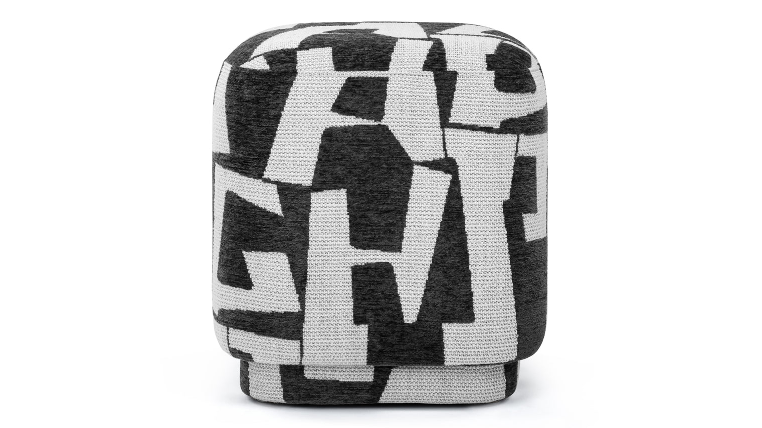 Bold Statement | The Astratto Ottoman is a striking blend of modern design and bold typography-inspired graphics. Its black-and-white abstract pattern and textured upholstery make it a standout accent piece, perfect for contemporary spaces.

