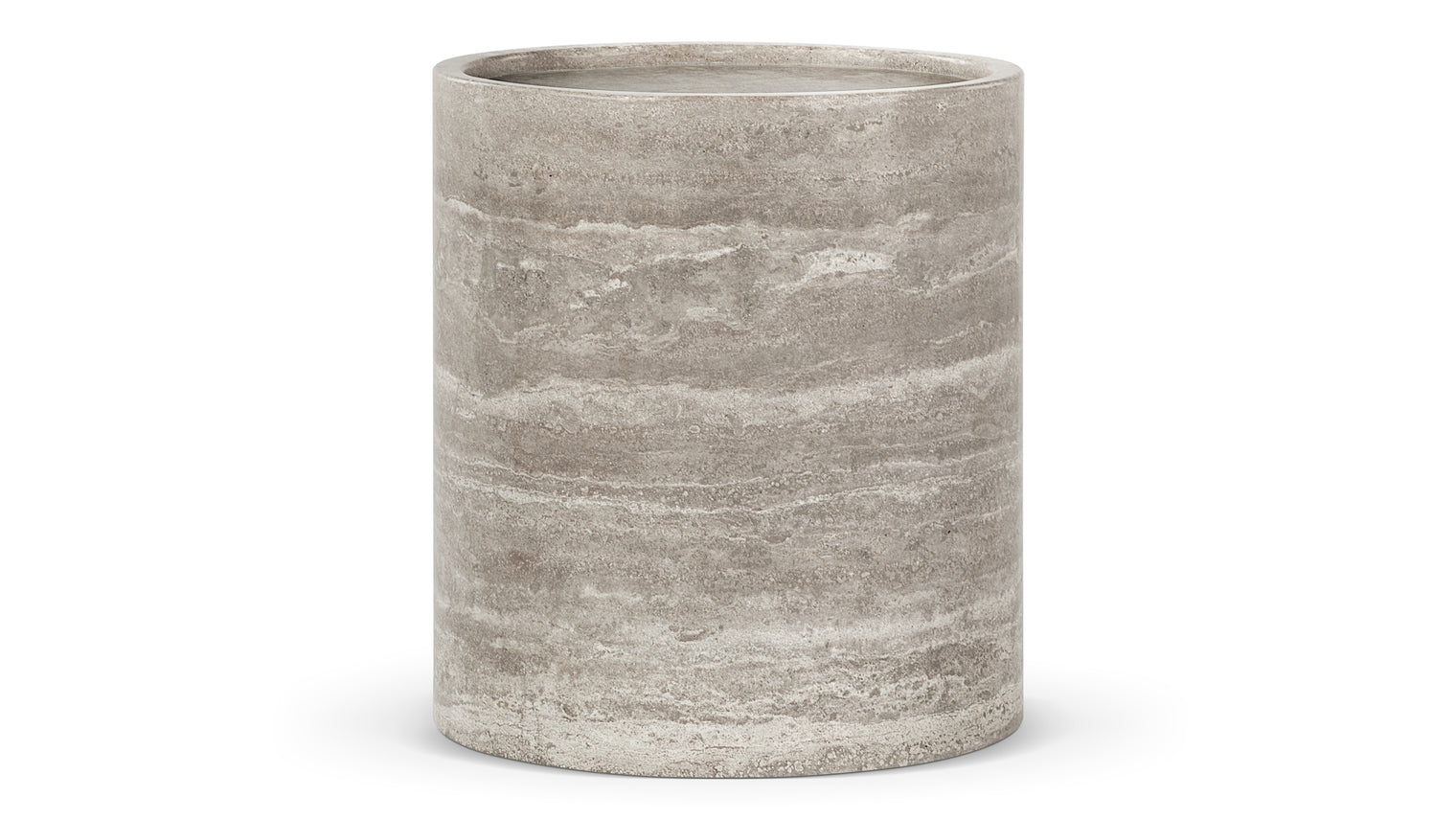 Natural Stone Beauty | The Toren Side Table combines natural travertine beauty with practical design. Featuring a honed surface with unique veining and a recessed lip, it is available in both a low and high style, offering timeless versatility for modern living spaces.
