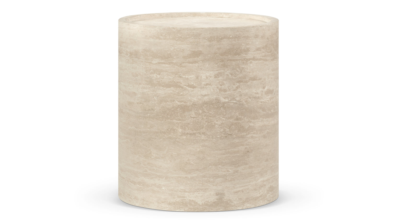 Natural Stone Beauty | The Toren Side Table combines natural travertine beauty with practical design. Featuring a honed surface with unique veining and a recessed lip, it is available in both a low and high style, offering timeless versatility for modern living spaces.
