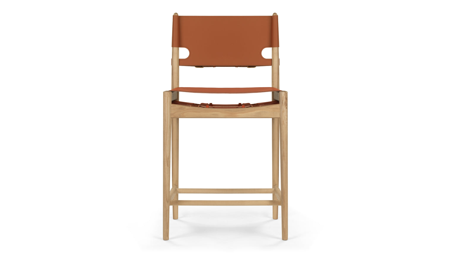 Aksel - Aksel Counter Stool, Whiskey Brown Vegan Leather and Ash