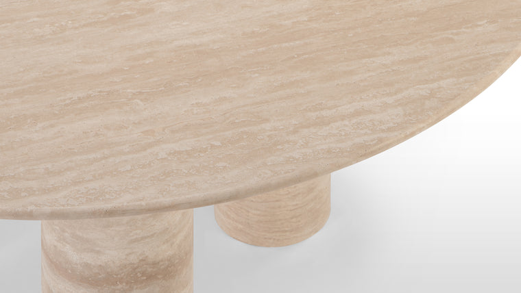 Natural Travertine | Each table is cut from solid travertine, a stone prized for its organic character. Subtle shifts in tone and texture ensure no two pieces are ever the same.

