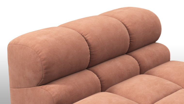 SUPERIOR COMFORT | Designed with the easy-going, informal ethos of the 1970s in mind, the Tufty modules are generously proportioned, coming together in a bench-like base with barely-there connections, allowing plenty of room for you to lean back and curl up in comfort.
