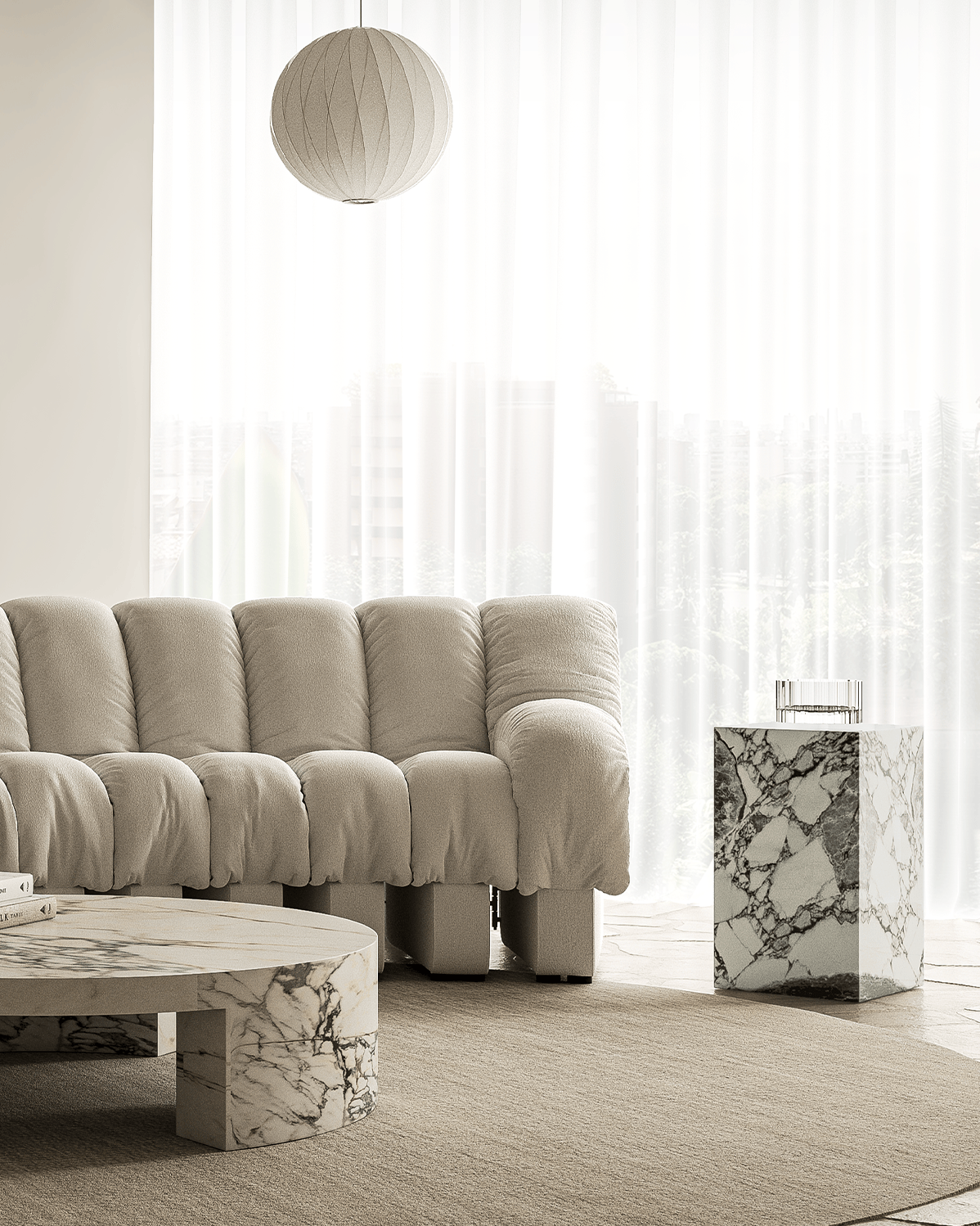 Plinth Side Table, Modellato Marble – Interior Icons