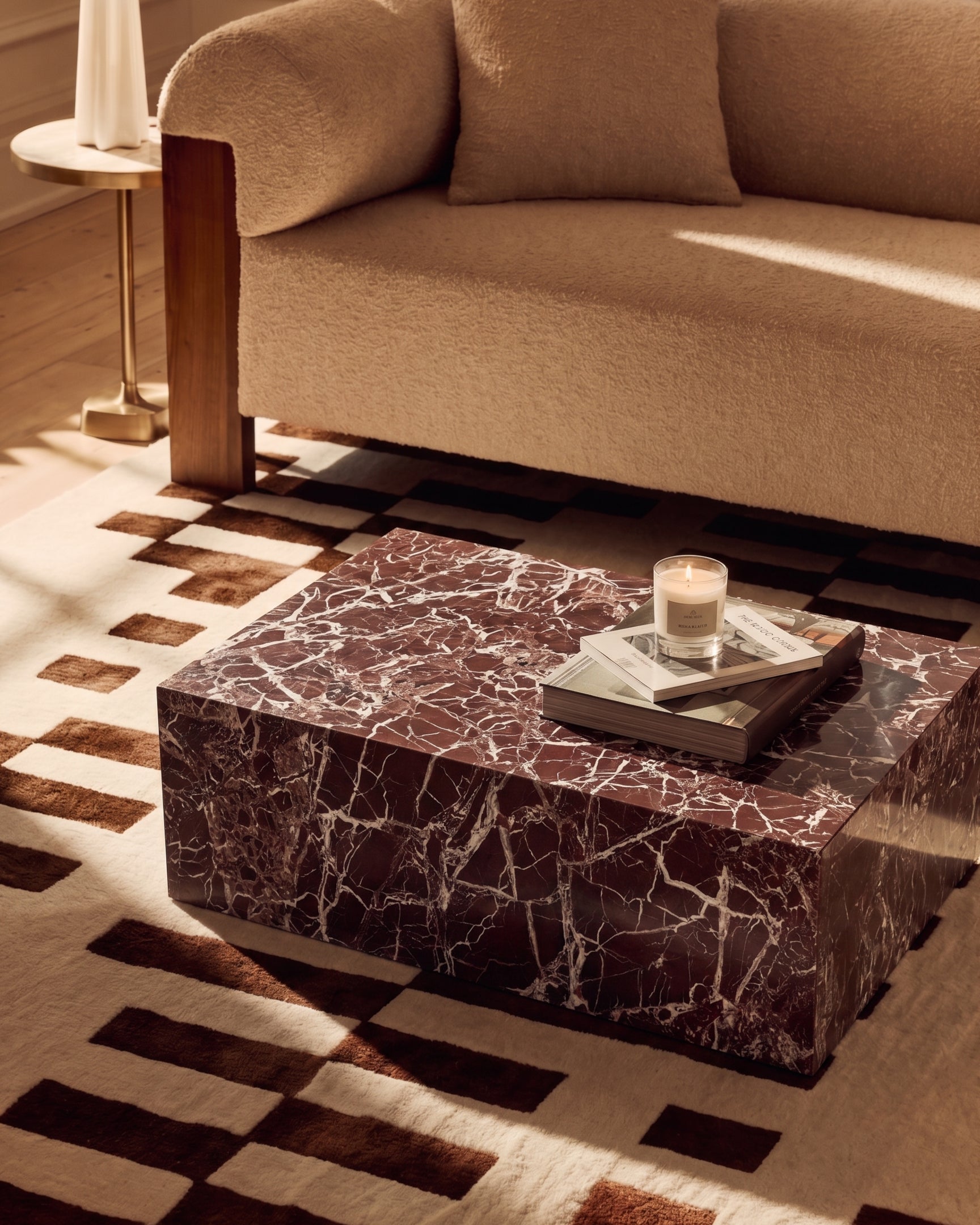 Plinth Coffee Table, Rosso Levanto Marble – Interior Icons