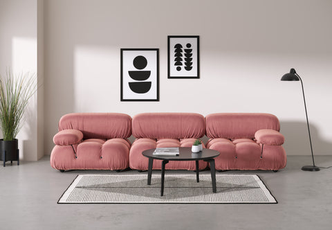 Belia - Belia Three Seater Sofa, Blush Pink Velvet