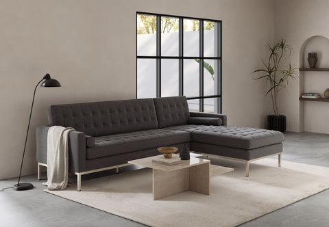 Florence - Florence Three Seater Sofa, Right Chaise, Dark Gray Wool