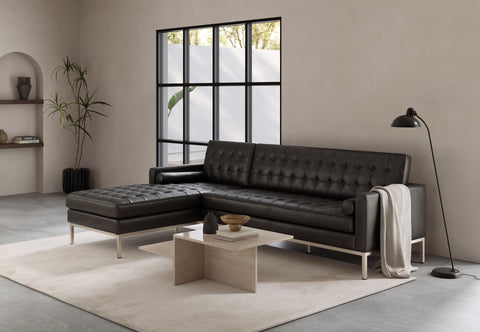 Florence - Florence Three Seater Sofa, Left Chaise, Midnight Black Premium Leather