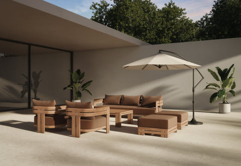 Lusso - Lusso Outdoor Sofa, Natural Teak with Mocha Cushions