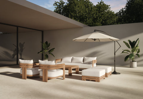 Lusso - Lusso Outdoor Ottoman, Natural Teak with White Cushion