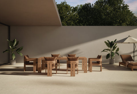 Lusso - Lusso Outdoor Lounger, Natural Teak with Mocha Cushions