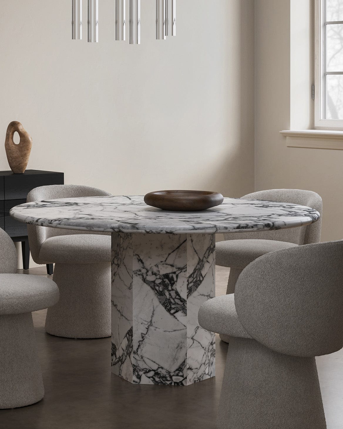 Saga Round Dining Table, Modellato Marble – Interior Icons